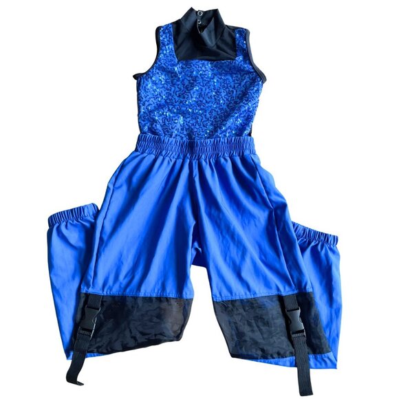 Weissman Girl's Hip-Hop Sequin Dance One Piece Costume Jumpsuit, Blue - Size IC - Picture 1 of 8